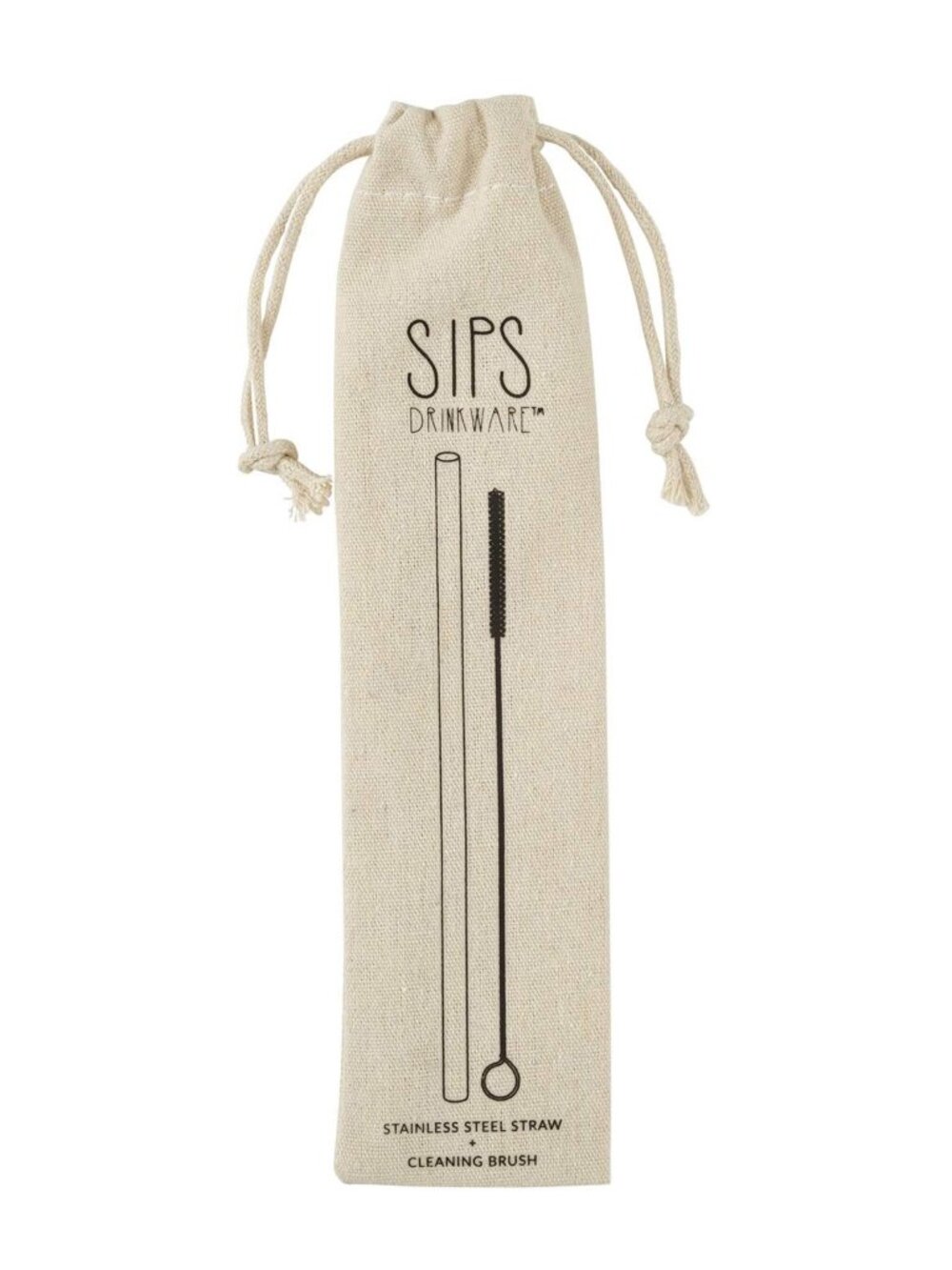 SIPS Reusable Metal Straw and Brush Set, 8.5-Inches, Stainless, NIB
